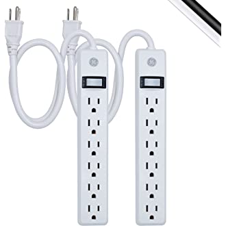 GE, White, 6 Outlet 2 Pack, 2 Ft Cord, Switched Power Strip, Integrated Circuit Breaker, Overload Protection, Wall…